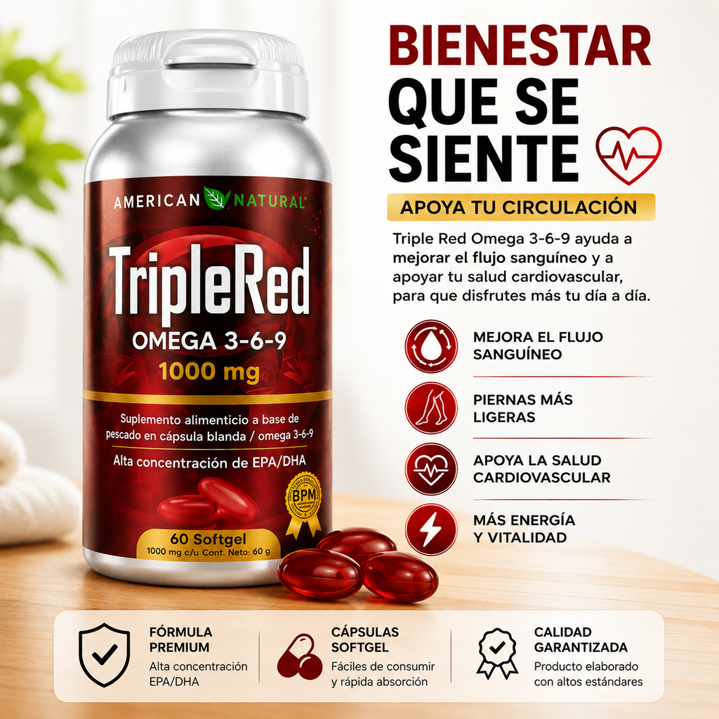 ❤️ Triple Red Omega 3-6-9: Apoya Tu Circulación, Corazón y Bienestar Todos Los Días ⚡🩸