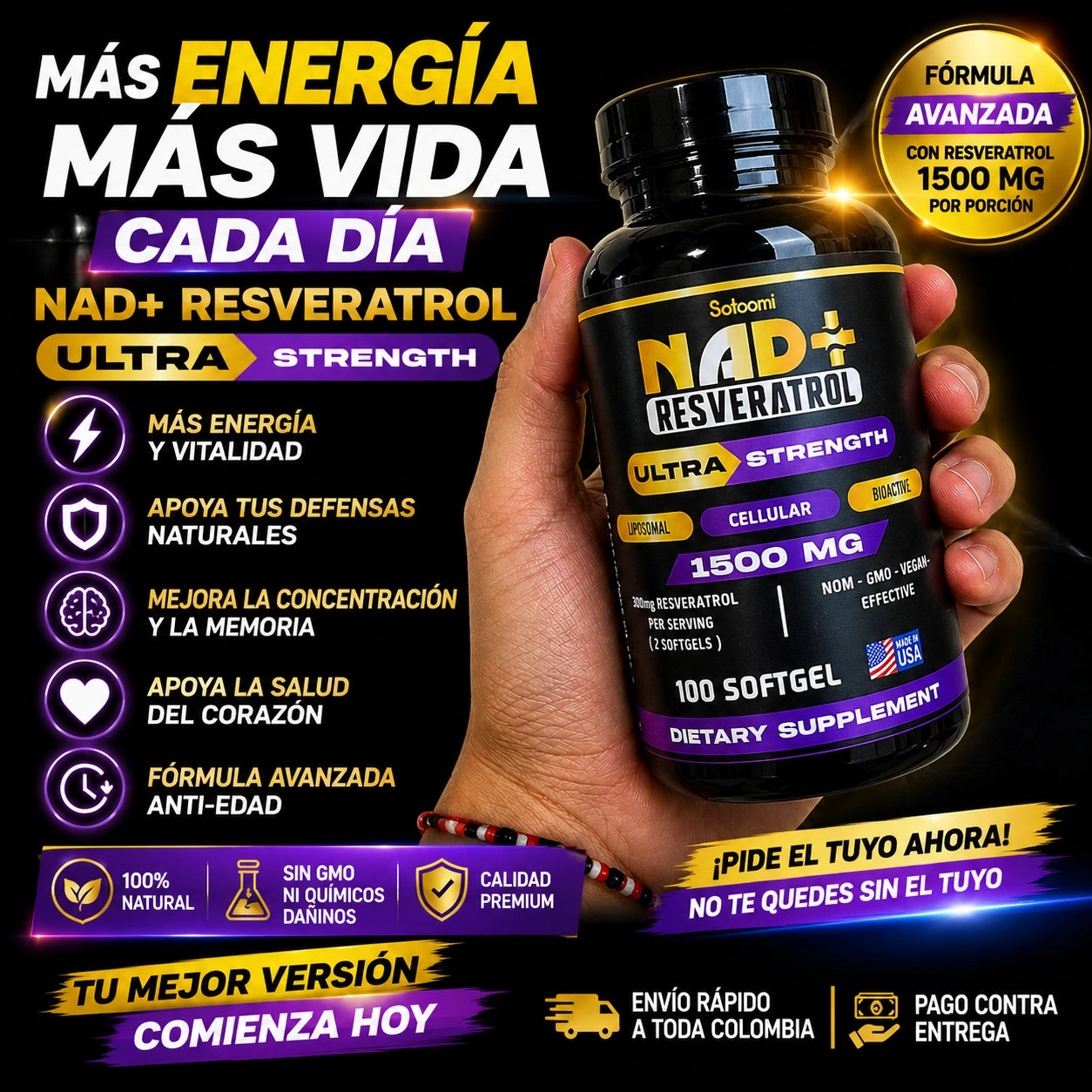 ✨ NAD+ RESVERATROL LONGEVITY ✨ ⚡ 1500MG X 100 SOFTGELS ⚡