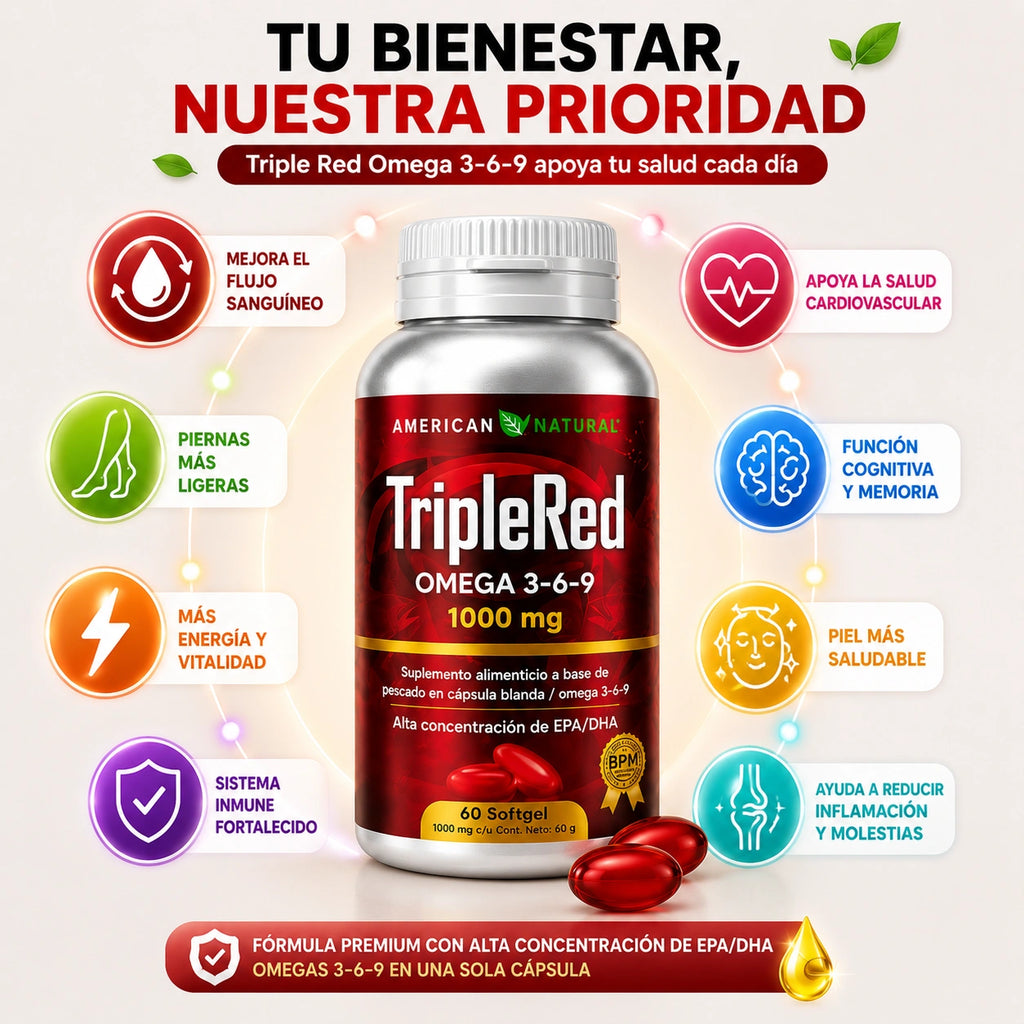 ❤️ Triple Red Omega 3-6-9: Apoya Tu Circulación, Corazón y Bienestar Todos Los Días ⚡🩸