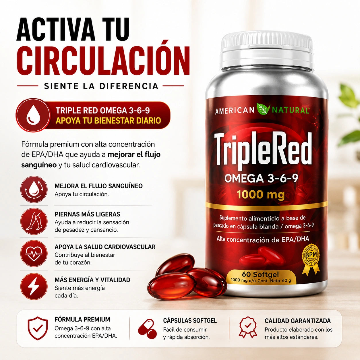 ❤️ Triple Red Omega 3-6-9: Apoya Tu Circulación, Corazón y Bienestar Todos Los Días ⚡🩸